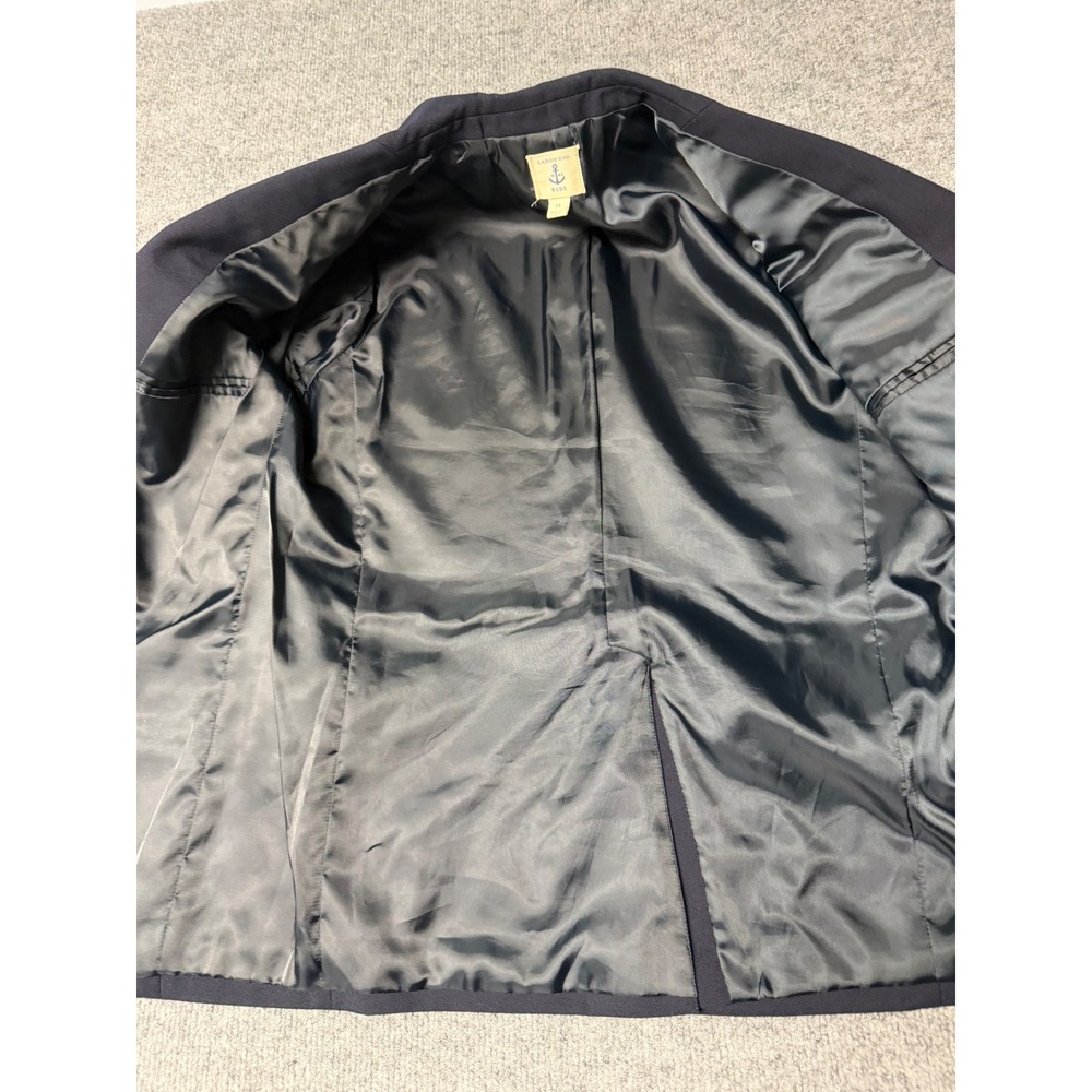 Lands End Boys Navy Blue Wool Blend Blazer Kids coat Size 14 School Uniform - Picture 5 of 8